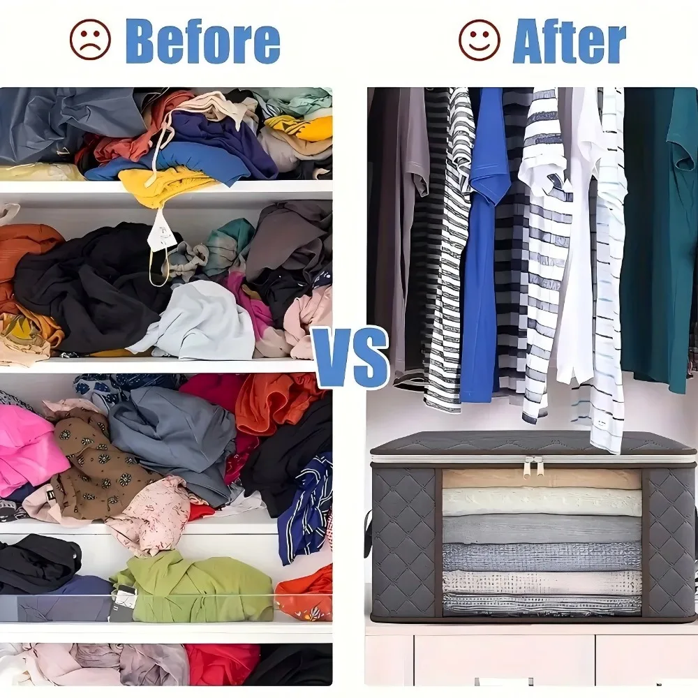 Oversized Foldable Storage Bag With Visible Windows Durable Clothing Organizer Reinforced Handle Non-woven Quilt Organizer