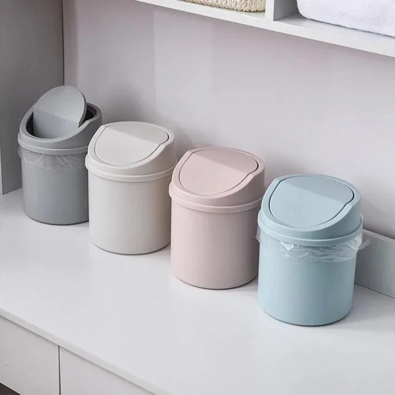 Mini Desktop Bin Small Trash Can Tube with Cover Bedroom Trash Can Garbage Can Clean Workspace Storage Box Home Desk