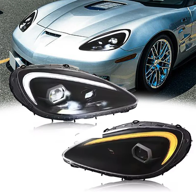 1Pair Headlights For 2005-2013 Chevy Corvette C6 LED HeadLamps Assembly Projector Car Accessories Start-up Animation