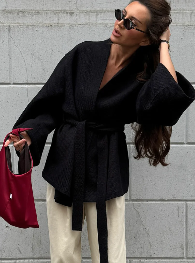 Abrigo tipo kimono negro textu - Women'S Fashion Kimono reseña y precio