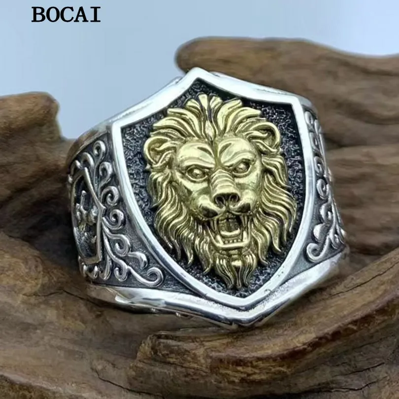 

BOCAI S925 серебро, персонализированное, модное, контрастного цвета, Лео, Доминантный Лев, кольцо, подарок для парня