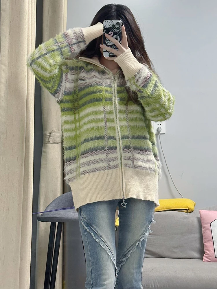 

Мужской кардиган KING BRAND осенне-зимний, повседневный, в полоску, с воротником-стойкой, свободного кроя, уличный стиль, полная длина, стандартный размер