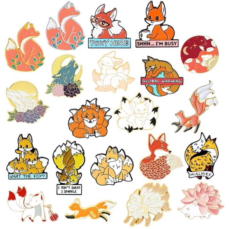 Cartoon Little Fox Enamel Pins Custom Mini Animal Brooch for Kids Friends Bag Lapel Pin Badges Jewelry New Year\'s Gift Wholesale