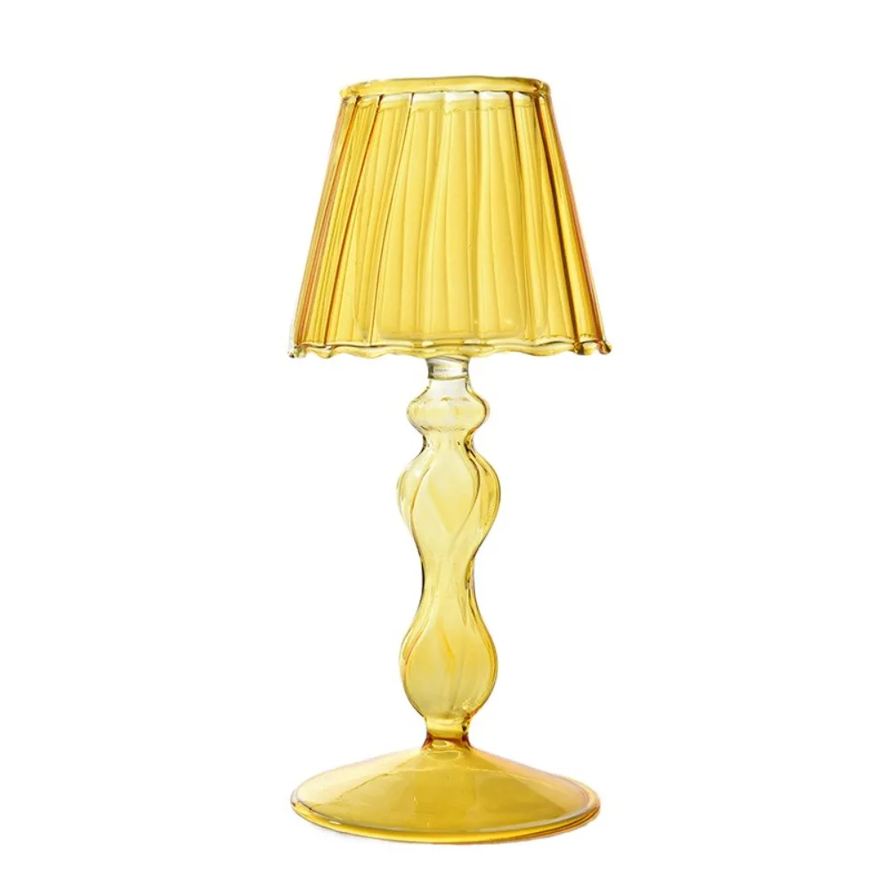 

Glass High Footed Striped Candlestick Delicate Art Lamp Shaped Candle Holder Transparent Creative Craft Candelabra