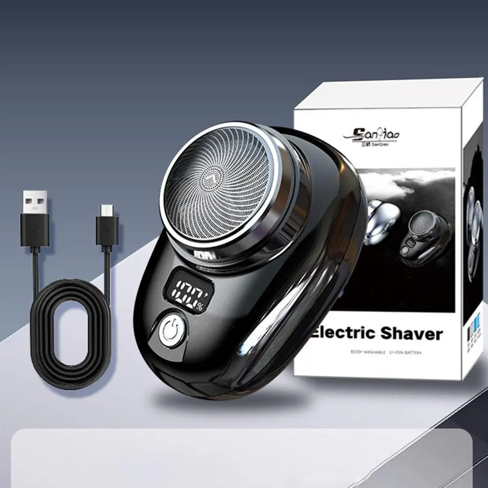 Mini barbeador elétrico para homens, veículo montado barbeador, display digital, sem fio, viagem, bolso Shaver, rosto barba aparador