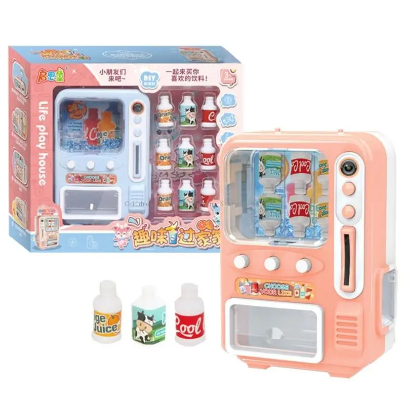 Childrens Pretend Play Vending Machine Set With 9 Drink Props And