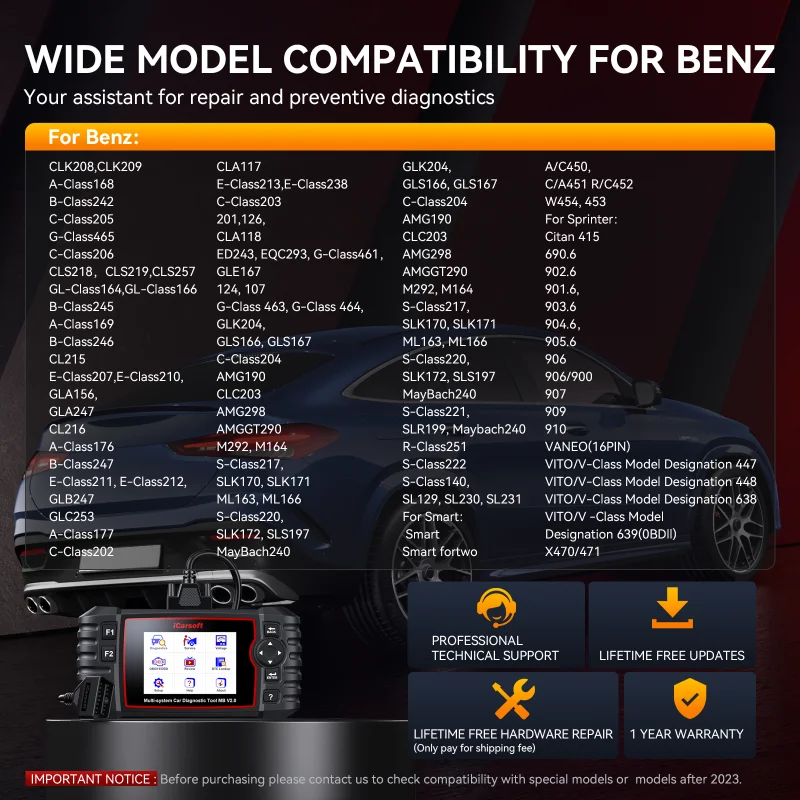 iCarsoft MB V2.0 OBD2 Diagnostics Tool FOR BENZ SPRINTER SMART DPF ABS EPB Injectors Coding Oil Reset Kit Free Upgrade Online