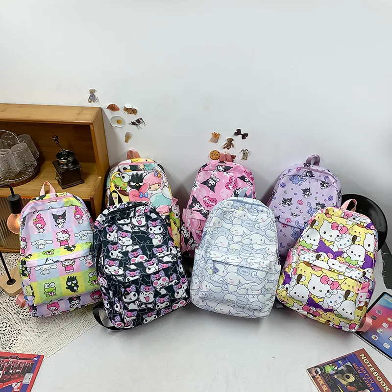 3pcs Hello Kitty Sanrio Backpack, Kuromi Anime Tote Shoulder Handbag, Casual Outdoor Travel Sport Daypack With Pencil Bag