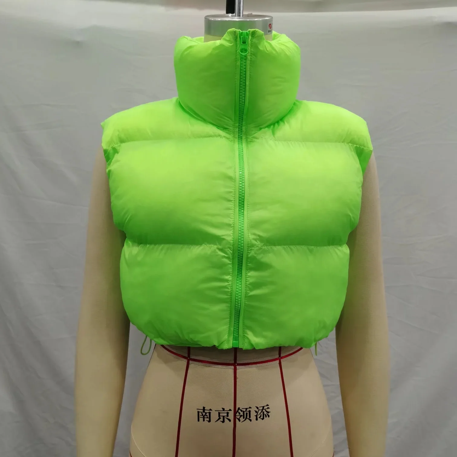 Neon Green Women\'s Vest Warm Padded Sleeveless Jacket Short Coats 2023 Fuchsia Cropped Waistcoat High Neck Puffer Gilet Chic Y2k