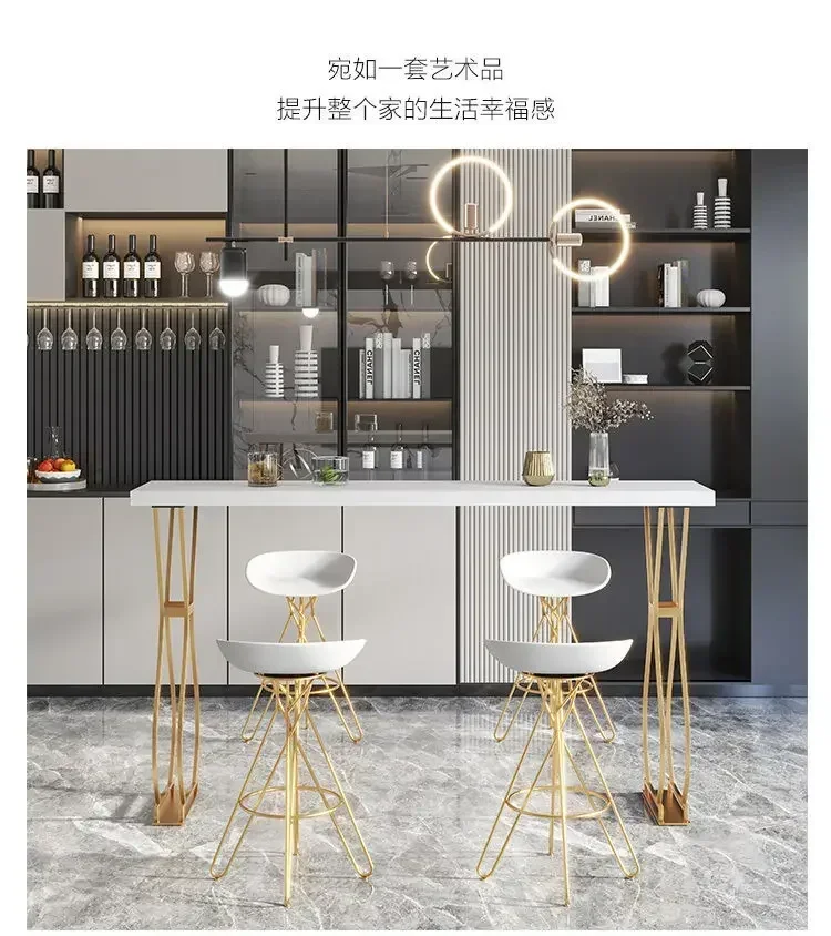 

Luxury Solid Wood Bar Table Home Milk Tea Shop Wall Long Table High Table Wrought Iron Chair Combination