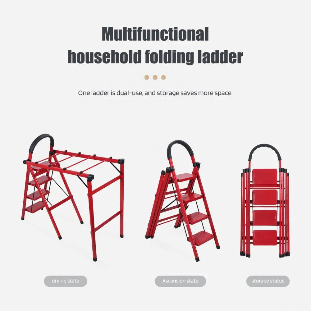 330lb Load Retractable Cloth Drying Rack Folding Clothes Non-slip 4 Step Ladder Indoor Outdoor Space Saving Home Clothes Balcony
