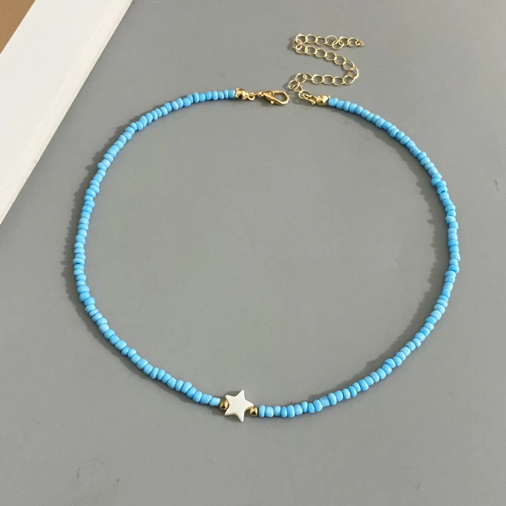 Handmade Necklace for Girl and Women Colorful Seed Beads Cute Romantic Choker Jewelry Gift for Friend White Black Fashion