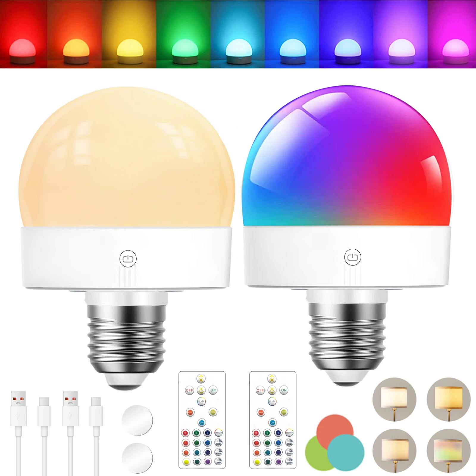 Rechargeable Light Bulbs with Remote E27 Battery Operated Light Bulb 2200mAh, Detachable Light Bulb, 3 Color Temperatures/Timer