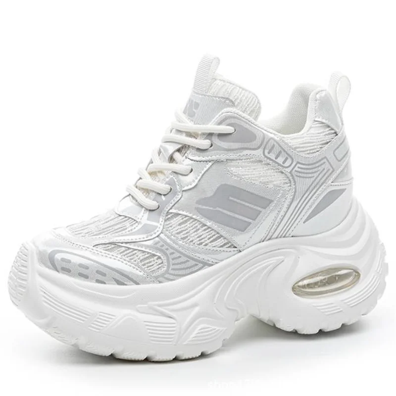 

Женские летние кроссовки на танкетке из синтетической натуральной кожи с воздушной сеткой 12 см, летние массивные кроссовки на вулканизированной подошве, размеры 34-39