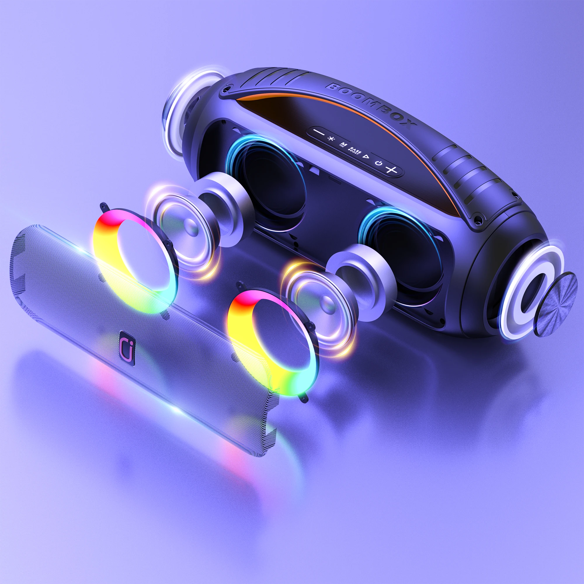 FanFun D16T Speaker Bluetooth Portabel, Speaker Boombox Keras dengan Subwoofer, Suara Stereo Bass Dalam Yang Kuat, Tahan Air IP65