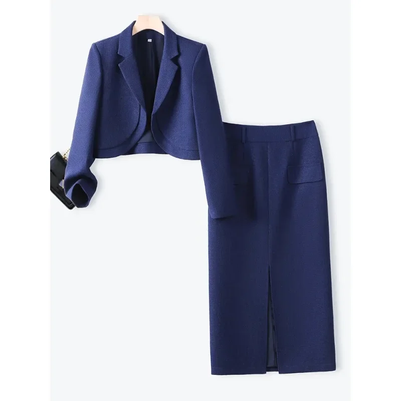 Ensemble deux pièces veste et jupe décontractées pour femme, vert, bleu, beige, manches longues, blazer femme, mode femme, automne, hiver, 2023