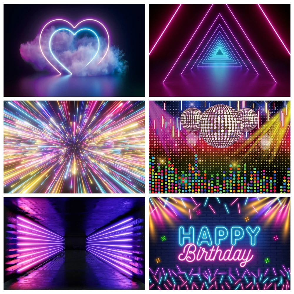 

Let's Glow Party Neon Laser Lights Backdrop Stage Party Disco Dancing Photography Backgrounds Birthday Party Photo Studio Props