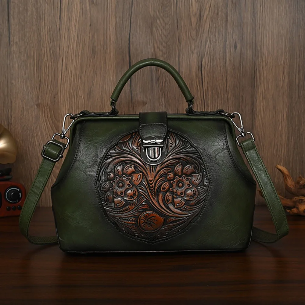 

Ethic Style Vintage Shoulder Crossbody Bags For Women Floral Embossing Mothers Bags Leather Handbags For Travel Daily Use