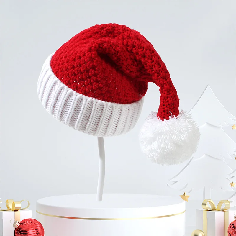 Knitted Christmas Hat Cute Pom Pom Adult Kids Soft Beanie Santa Hat New Year Party Kids Christmas Gift Navidad Xmas Decoration