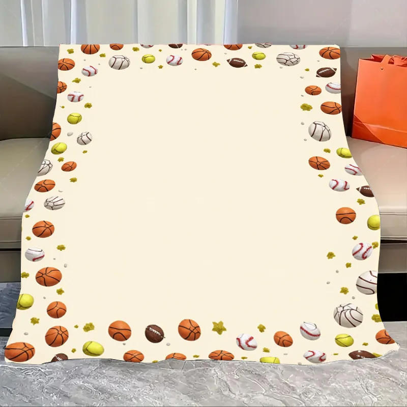 

1pc Flannel Blanket Sports Ball Border Print Soft Cozy Blanket for Kids Room Decor