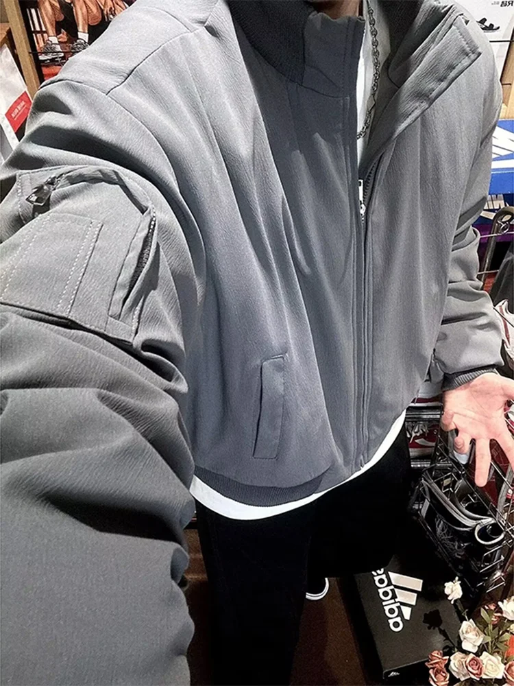 

ey Cotton Pilot Jaet Men's Winter Street Sle ort Bomber Coat Warm Thiened Long Sve Zipper Closure Side ket