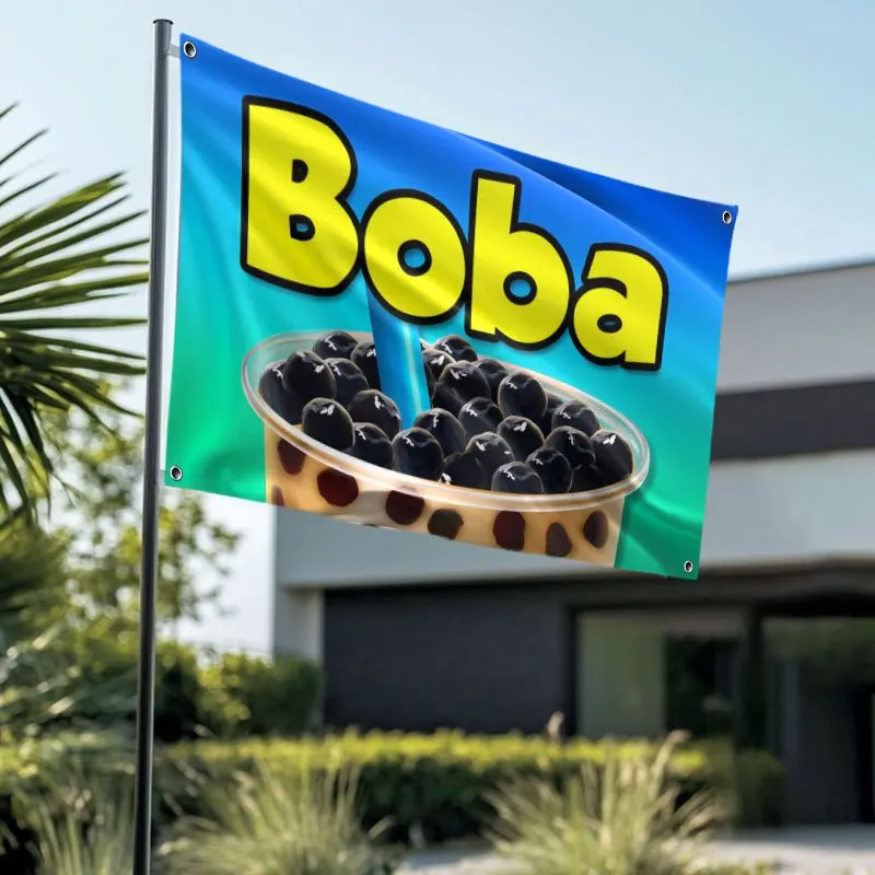 Bandera de bebida de té de la leche Boba, diseño grande y colorido con pajita de perlas de tapioca, fácil de colgar, sin agujero, 1 ud.