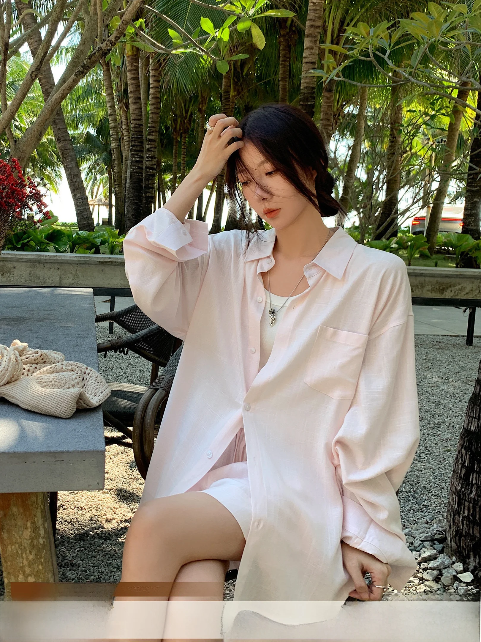 

Комплект из льняной ткани для отдыха в Бангкоке: дышащий, комфортный, с длинными рукавами, средней длины, модный комплект для женщин