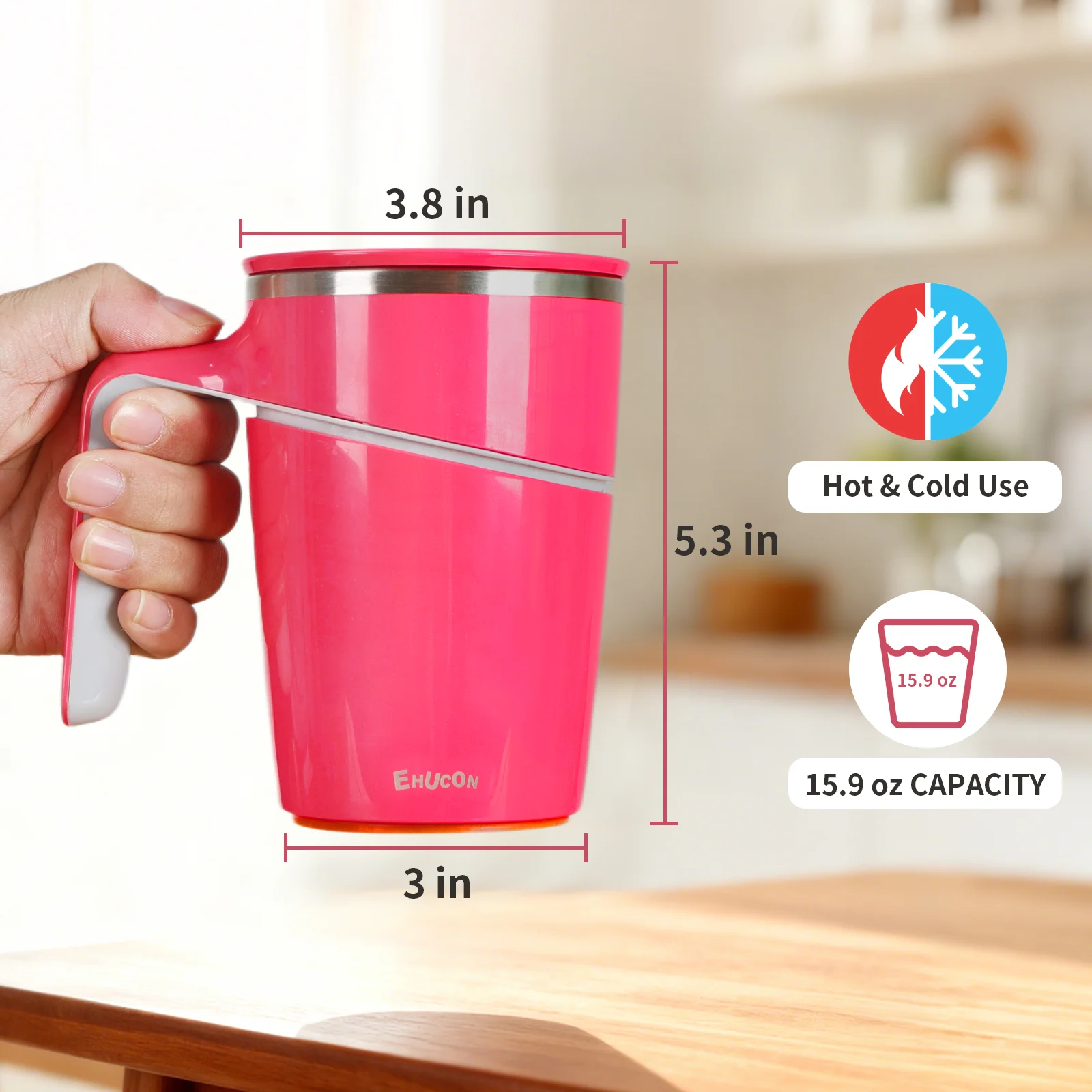 Ehucon Food Grade Insulated Tumbler Cup, Easy-Grip Handle, Leakproof Mug, Stable Upright Design Beautiful Gift for Most People