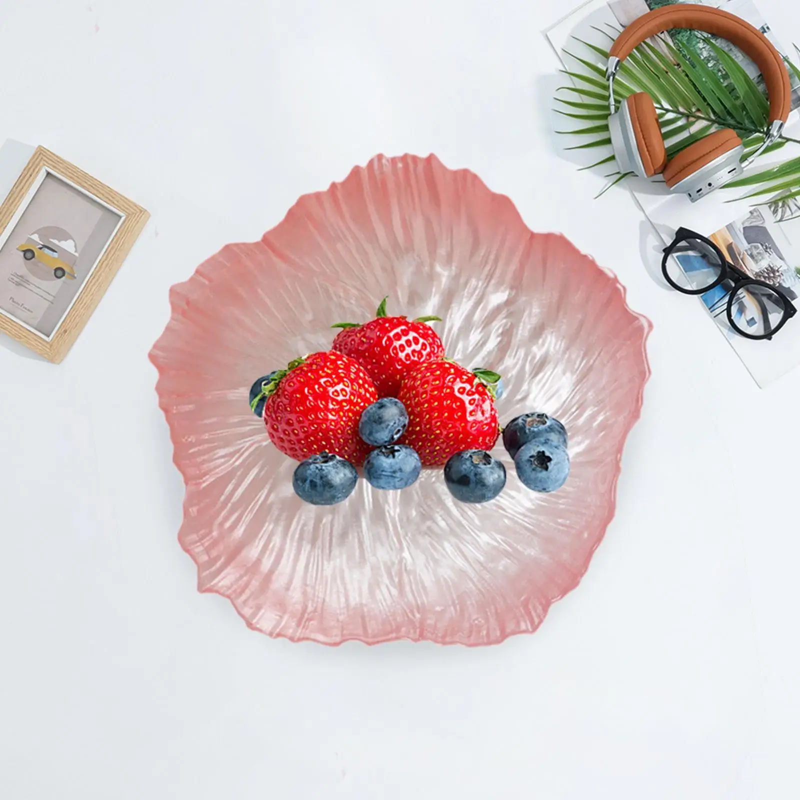 

3 Pieces Luxury Flower Glass Plate Jewelry Plate Ring Jewlery Holder Dish for Wedding Office Kitchen Counter Party Snack Dessert