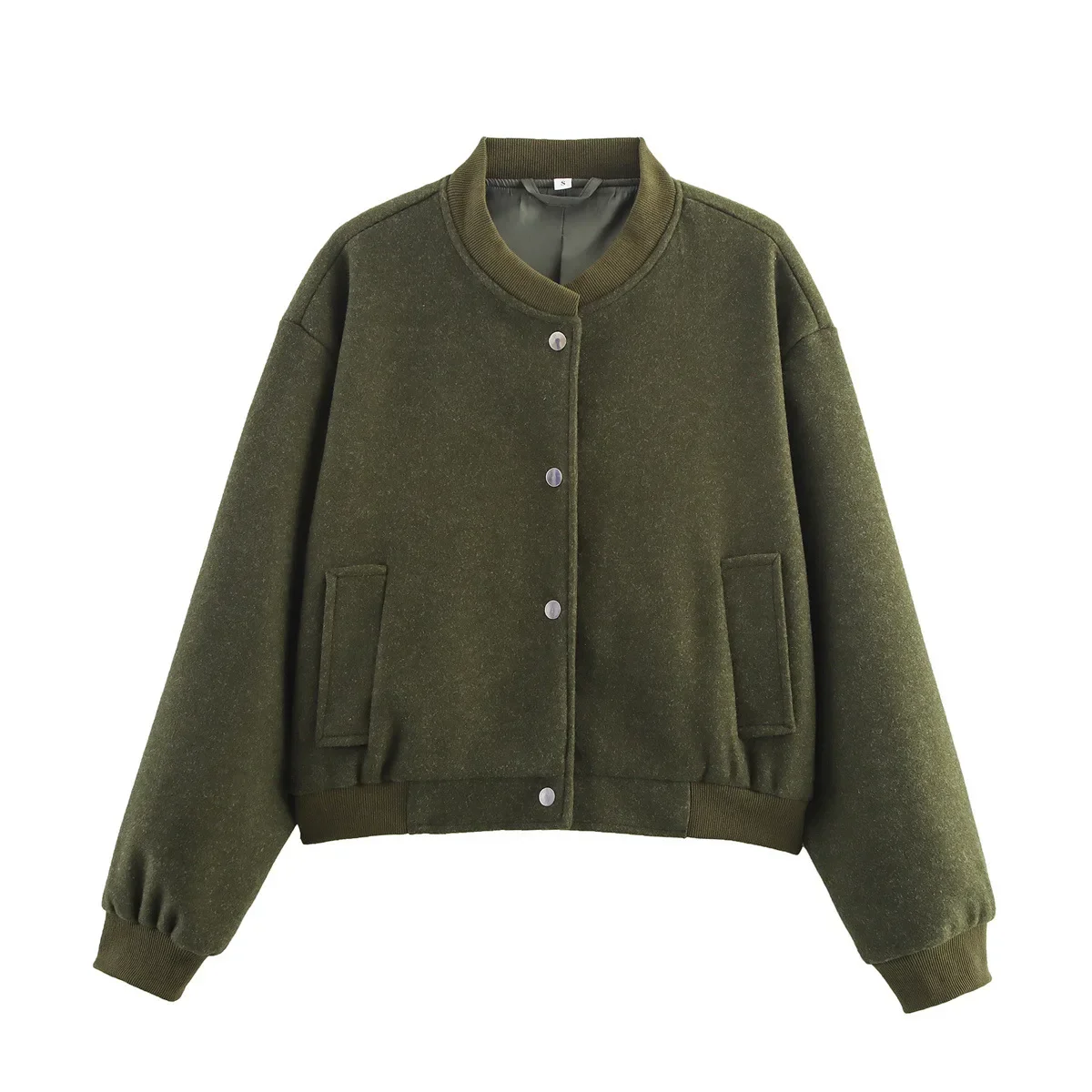 Women Fashion Long Sleeve Outerwear Women Cropped Bomber Jacket Female Autumn Casual Button Down Coat Pockets Baseball Jacket