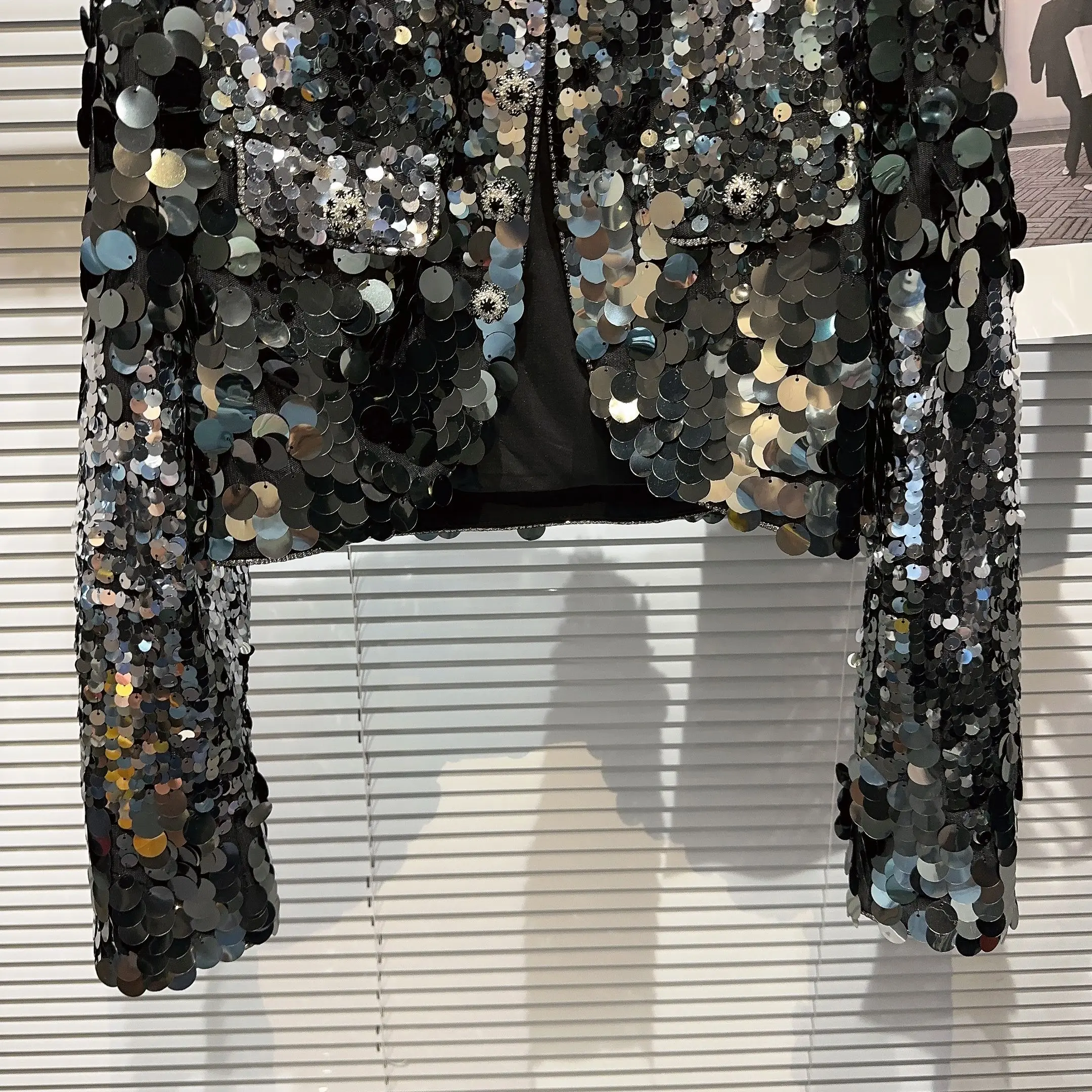 Inig paillettes adient lourd oulder Pad ort Jaet Street Sle automne nouveauté Faionable haut vêtements pour femmes