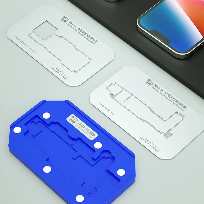 ช่างดีบุกปลูกแพลตฟอร์มระดับกลางเมนบอร์ด BGA Reballing Stencil Kit สำหรับ iPhone 14/14Plus/14Pro/14Promax ซ่อม
