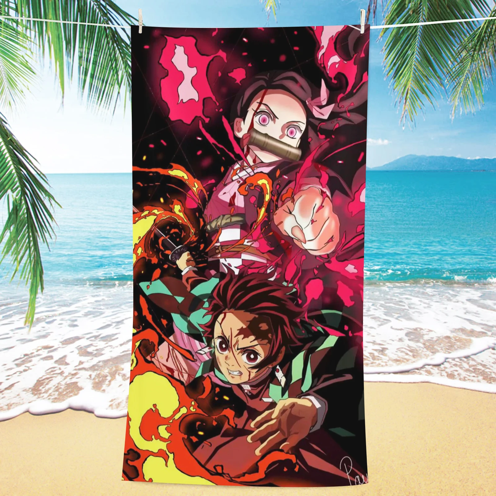 Demon Slayer Nezuko Cartoon Microfiber Beach Shower Towel Cute Soft For Kids Women Travel Picnic Pool Bathroom Bath Daily Use