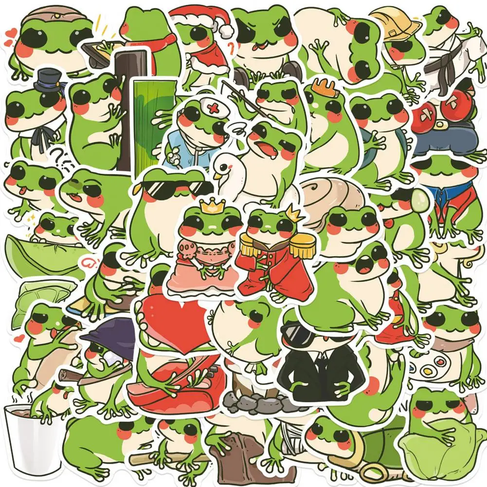 Pvc Frog Decals Waterproof Frog Stickers 50pcs Cartoon Frog Sticker Set Self-adhesive Waterproof Pvc Decal for Phone for Luggage