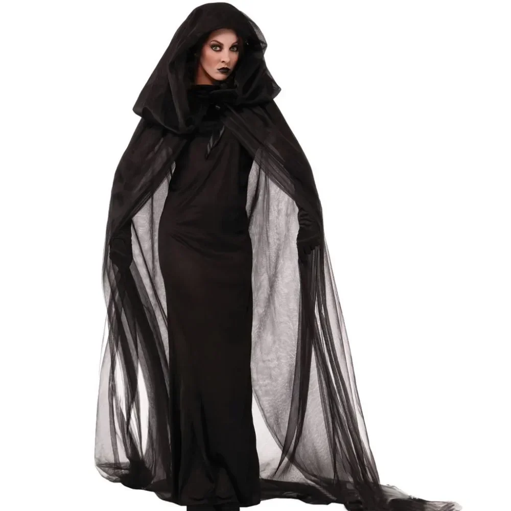 Black Wandering Soul Evil Witch Costume Female Halloween Cosplay Fancy Long Dress Up