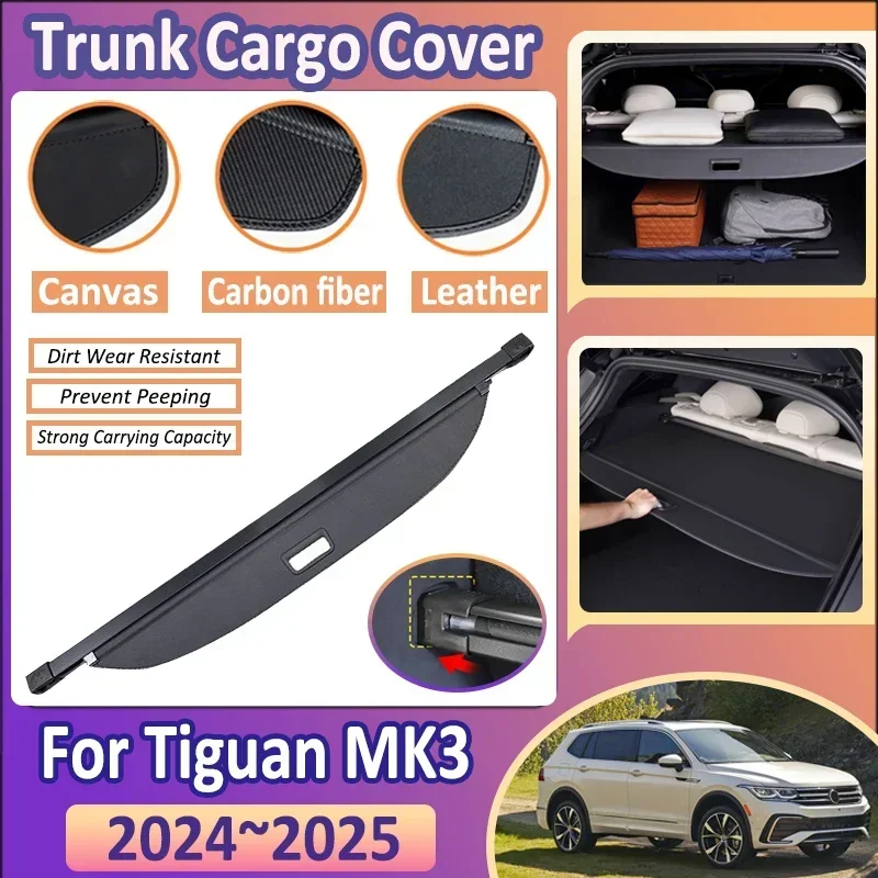 Car Trunk Cargo Cover For Volkswagen VW Tiguan L Pro MK3 2024~2025 Privacy Rear Storage Curtain Partition Board Auto Accessories