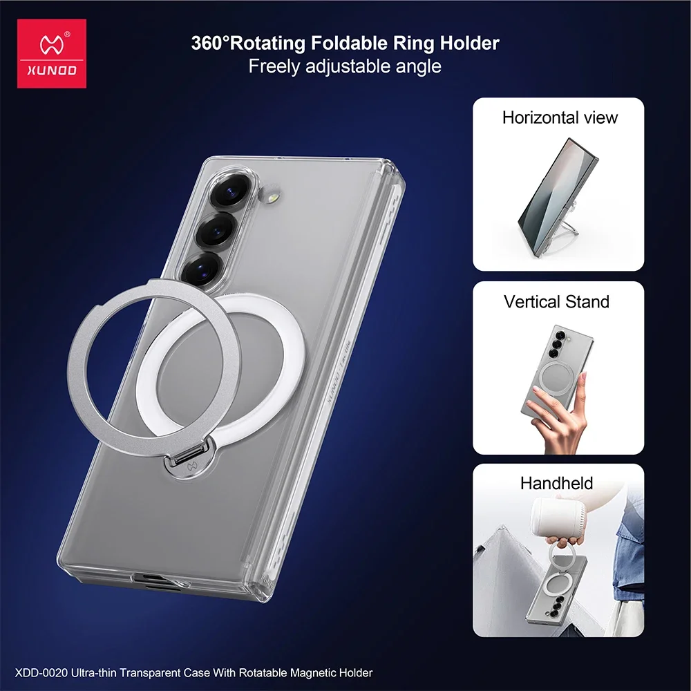 Xundd For Samsung Galaxy Z Fold 7 Fold 6 Fold 5 Magnetic Holder Case with Automatic Rebound Hinge Half Shell+Tempered Glass