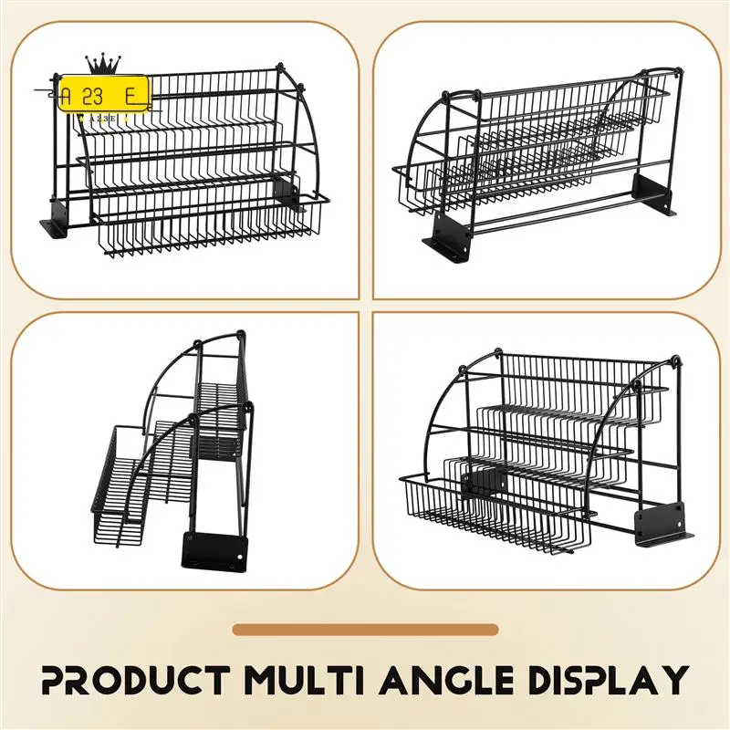 

A23E-Metal 3-Tier Pull Down Spice Rack - Easy Reach Retractable Large Capacity Kitchen Storage Shelf Organizer For Cabinet
