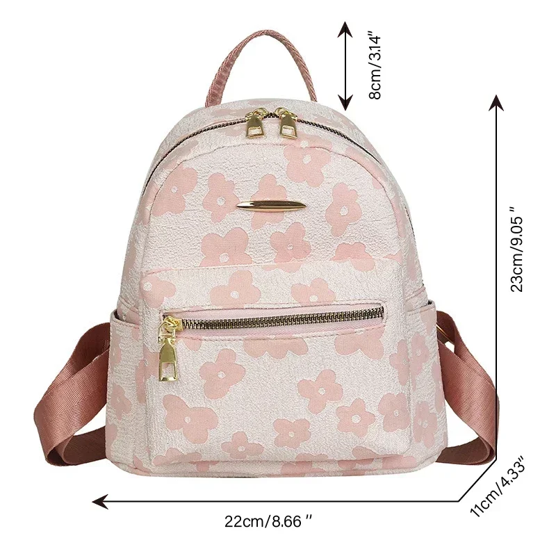 Floral Mini PU Backpack Small Capacity Multi Function PU Leather Double Shoulder School Travel Young Ladies Soft Sweet Bag view 5