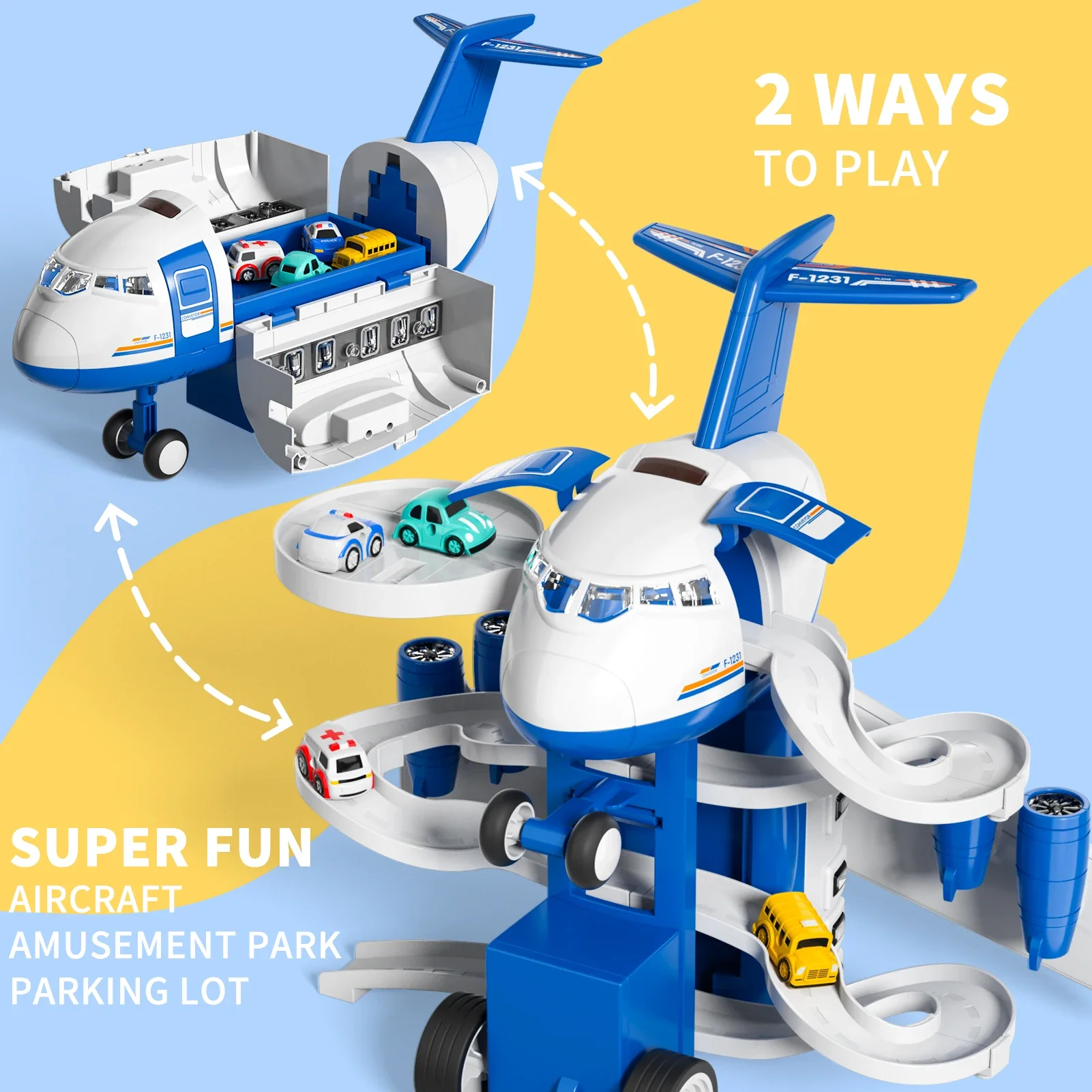 Deformowalny model samolotu na ruch inercyjny, kolejka samochodowa, samolot do przechowywania, model samolotu pasażerskiego, pojazd lotniczy z muzyką, zabawka dla dzieci, prezent na Boże Narodzenie, urodziny.