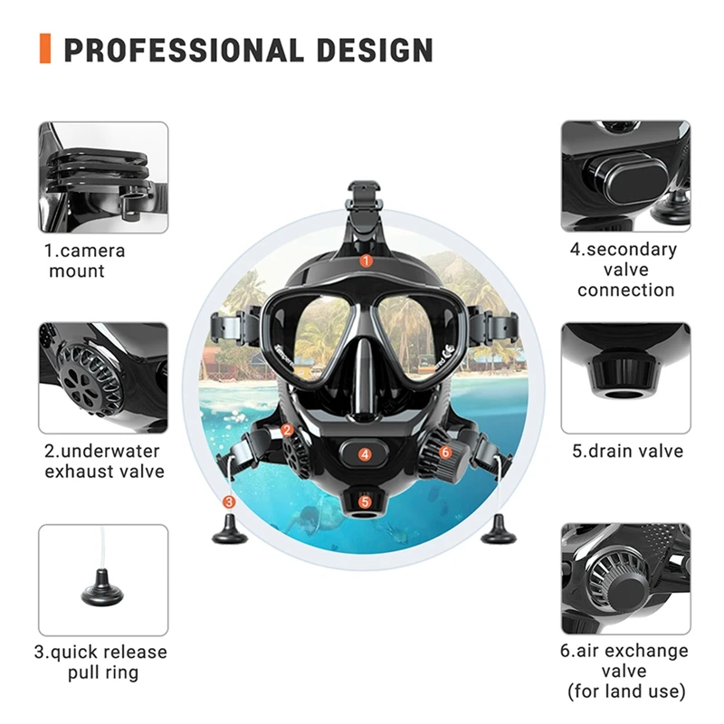 ELOS-Scuba Diving Mask Snorkeling Full Face Scuba Diving Equipment Snorkel Swimming Masks Oxygen Cylinder Snorkeling Set