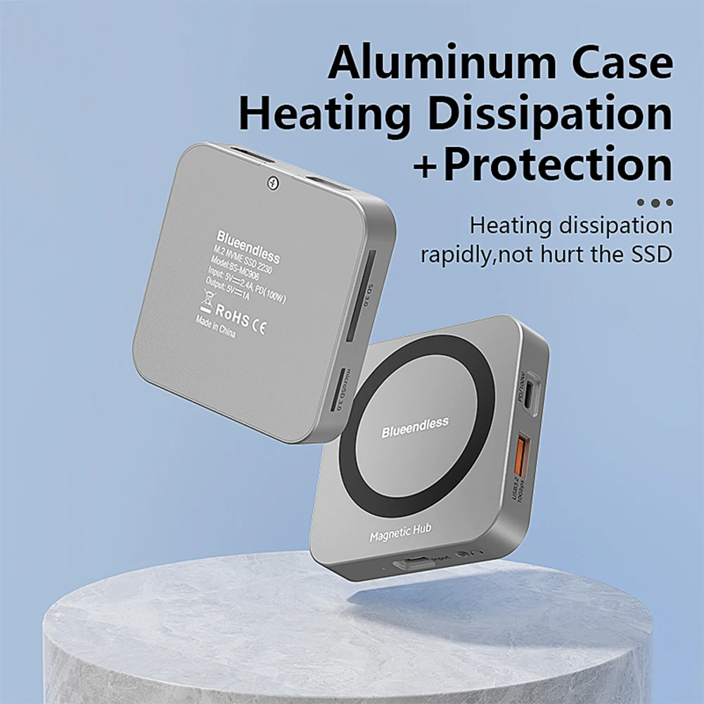 M.2 NVMe/SATA SSD 인클로저가 포함된 8 in 1 USB C 허브 USB C 허브 어댑터 M.2 NVMe 및 SATA SSD용 알루미늄 합금 USB-C 3.2&USB-A 3.2