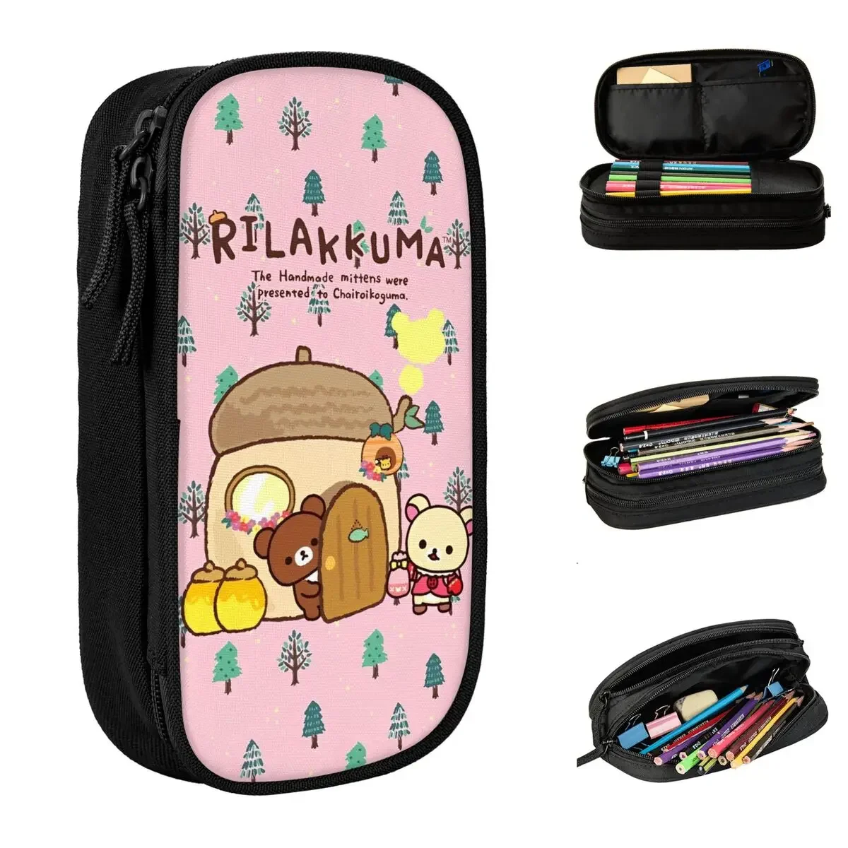 

Rilakkuma Cute Cartoon Pencil Case Kawaii Bear Pencilcases Pen Holder for Girls Boys Big Capacity Bag School Supplies Stationery