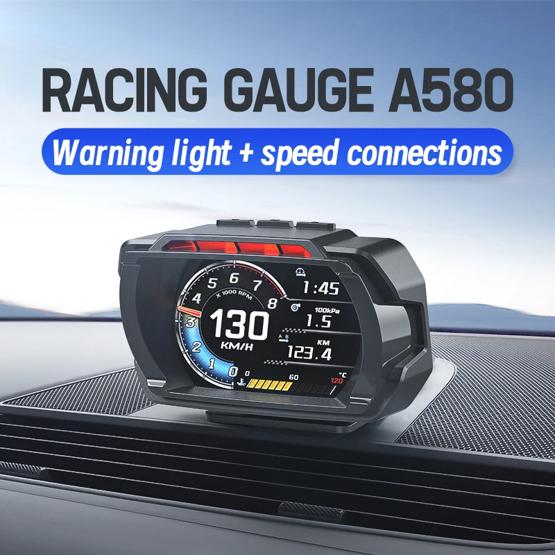 2024 più nuovo A580 Car Head Up Display GPS + OBD2 HUD Smart Car Water & Oil temp RPM Turbo Gauge Digital Speed Voltage Auto Meter