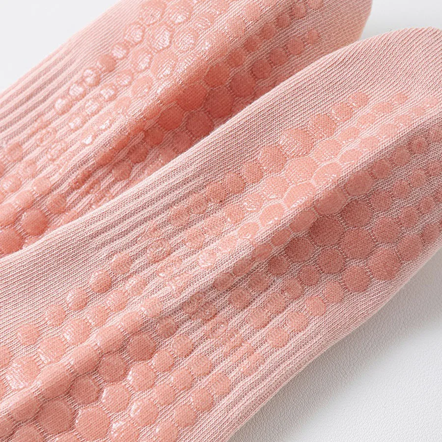 4pairs Yoga Socks for Women Pilates Socks with Grips Cute Anti Slip Floor Socks Breathable Double Stripe Middle Tube Sport Socks