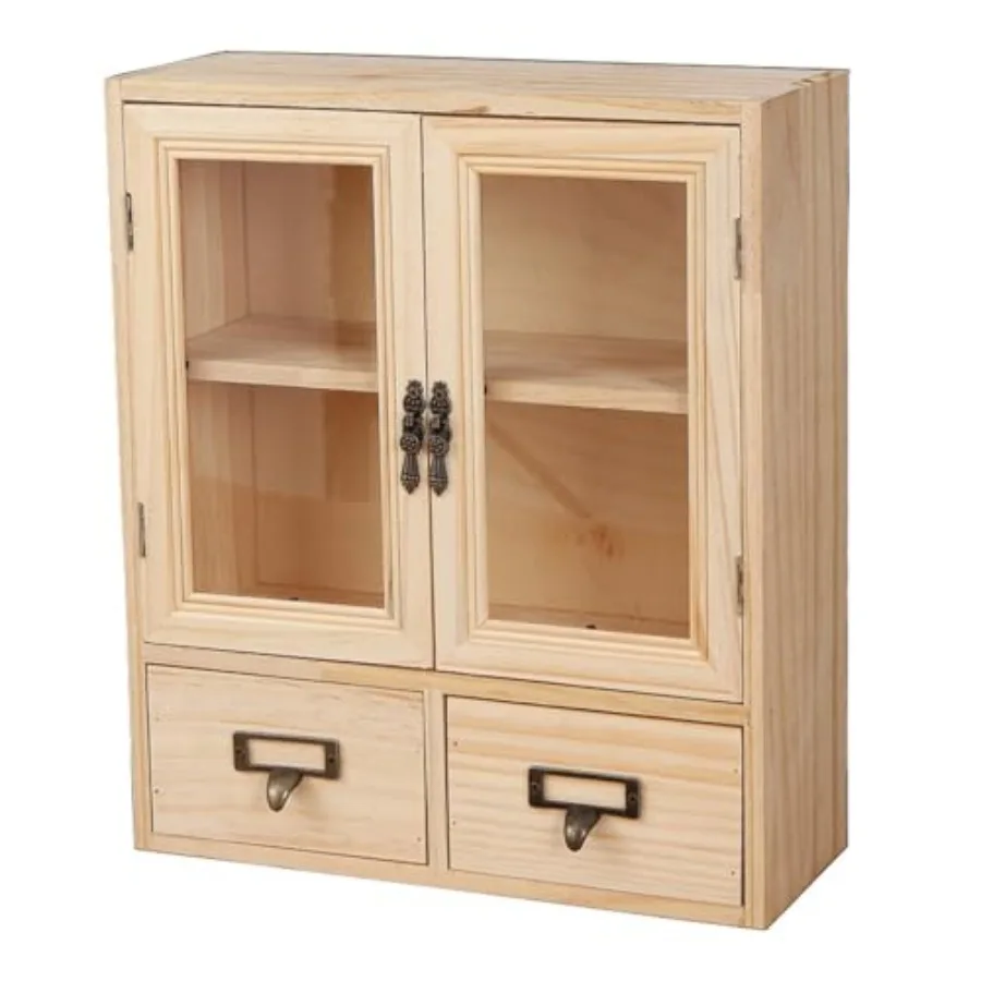 

RZGKLSH Countertop Medicine Cabinet - 12.2"x4.7"x14.2"Vintage Cabinet - Pantry Storage - Glass and Wood Storage Cabinets with D