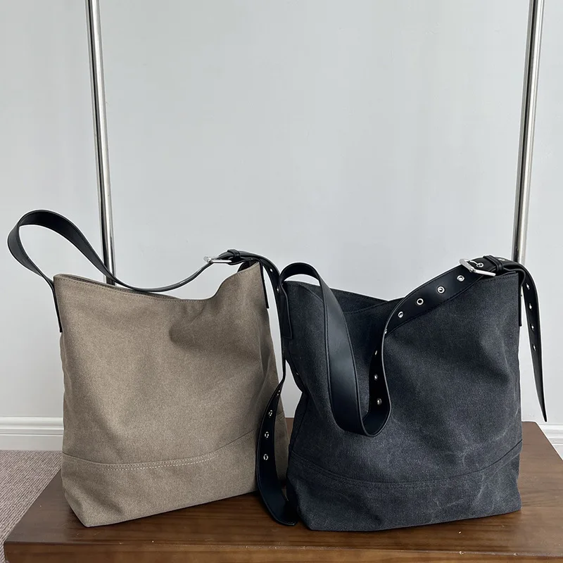 

Women's Distressed Canvas Bucket Tote Bag Vintage Large-Capacity Crossbody Shoulder Bag for Commuting, Summer Casual Handheld