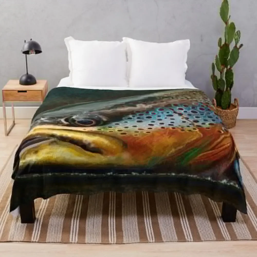 The Night Hunter Wild Brown Trout Throw Blanket Luxury Plush Decorative Sofas Blankets