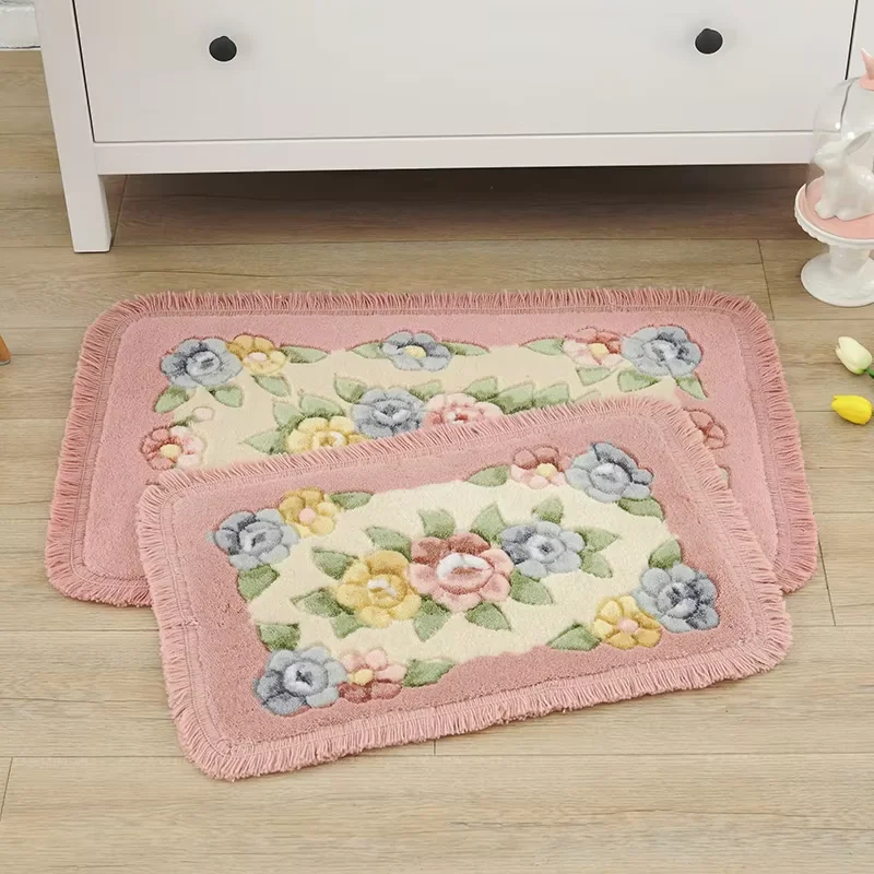 

Small Fresh Style Bedroom Decoration Small Carpet Soft Mat Bathroom Non-slip Foot Pad Sweet Floral Pattern Home Floor Mat
