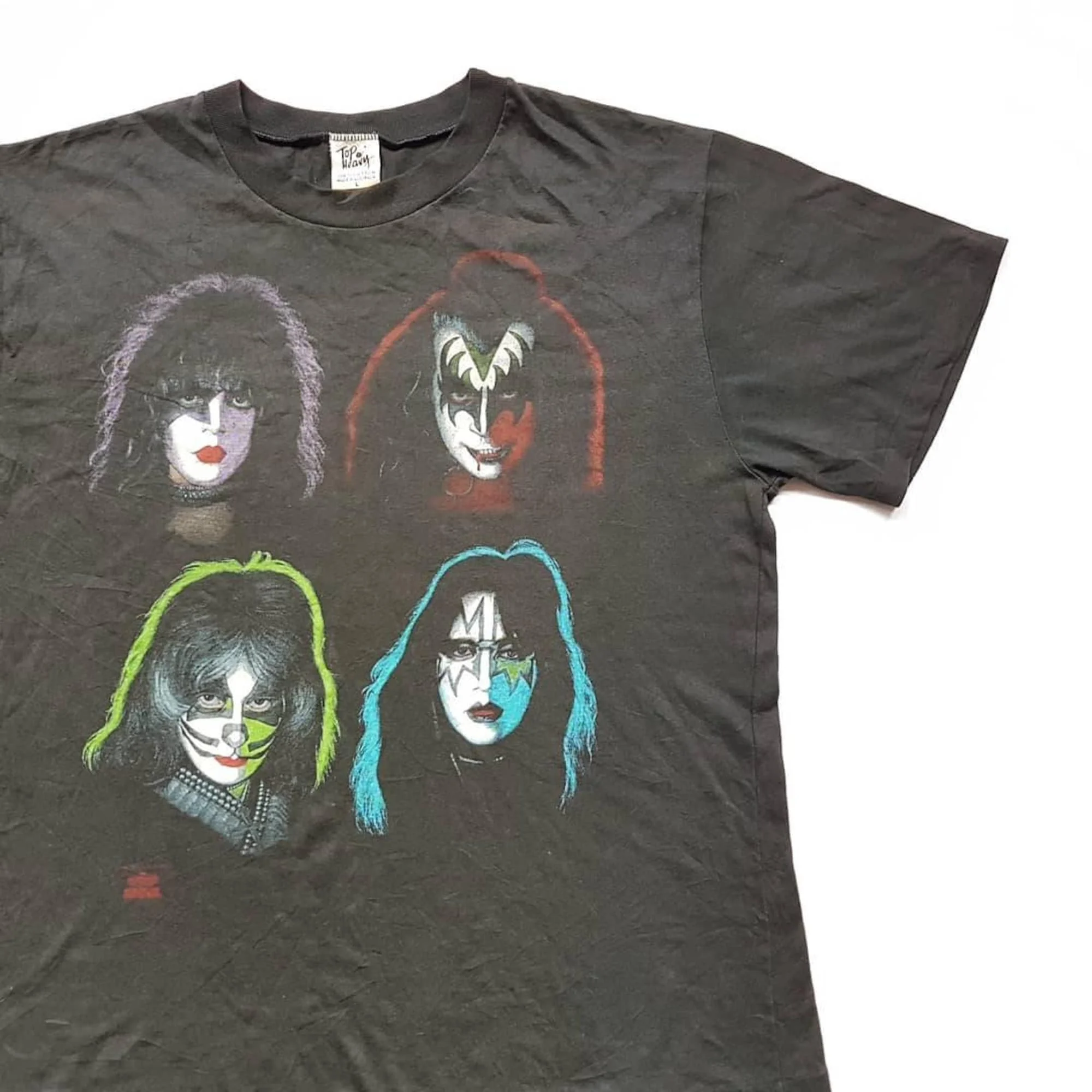 Vintage 1991 KISS Four Heads T Shirt size L (W 22 x L 27)